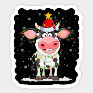 Cow Reindeer Santa Xmas Lights Cow Christmas Sticker